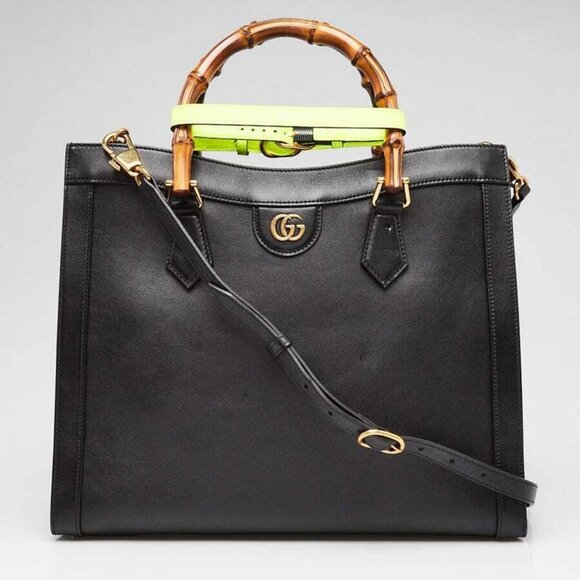 Gucci Handbags - Gucci Black Leather Medium Diana Tote Bag